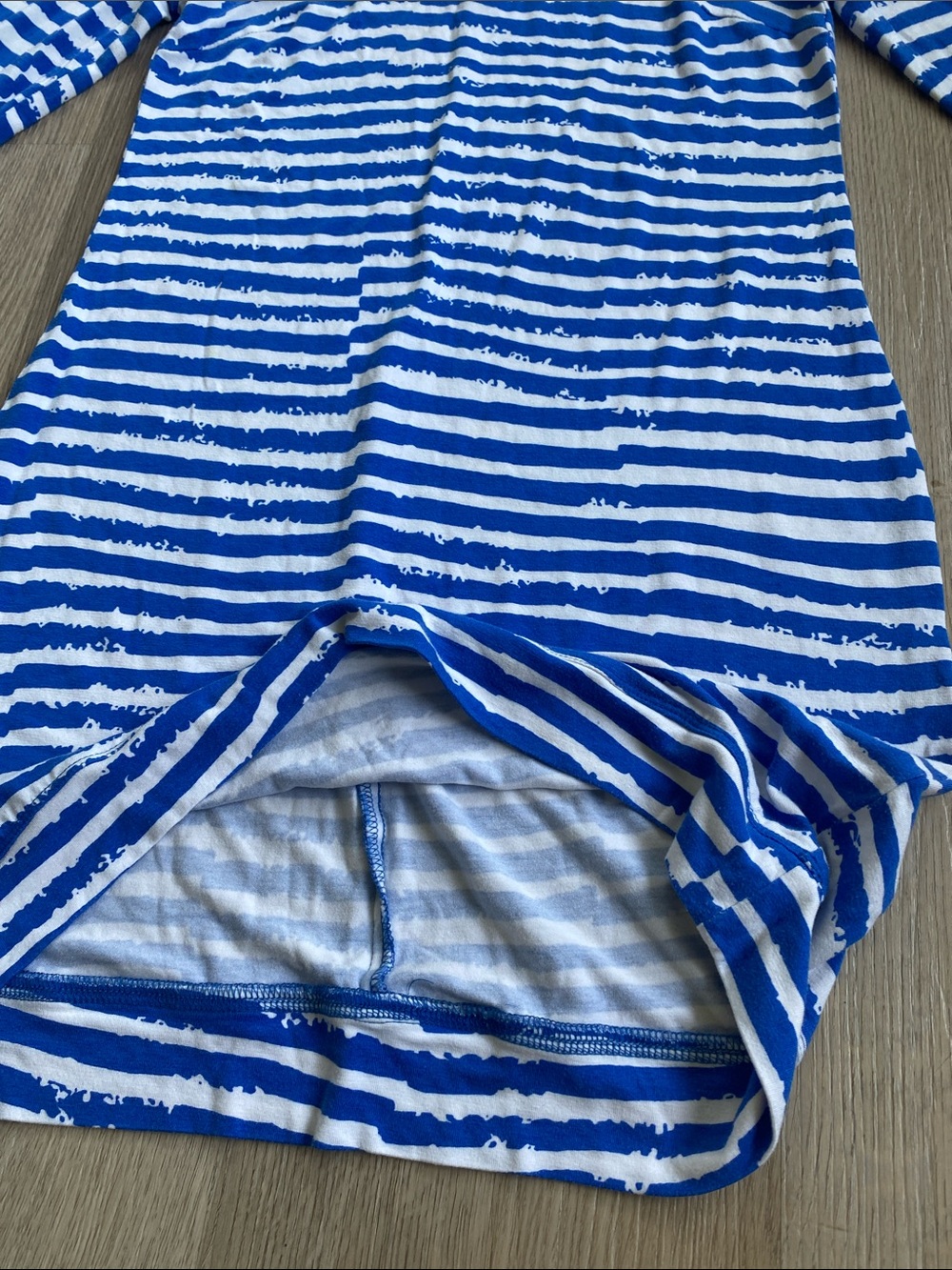 Trina Turk Blue White Striped Knit Dress Small Nautical Stretch 3/4 Sleeve - Picture 6 of 11